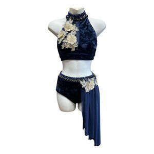 Vintage Glamour Costumes Size SA Blue Crushed Velvet Bedazzled Jewels Skating